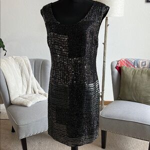 Black Sequin Sheath Midi Dress